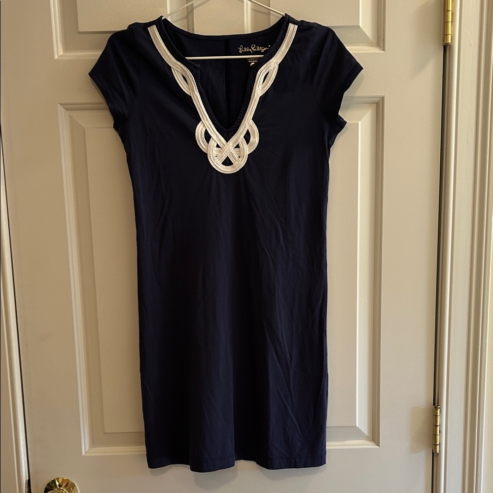 Lilly Pulitzer Dark Blue Mini T Shirt Dress with White Accents